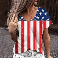 Ženska ručna majica za oslikana američka zastava V izrez TEE košulja Pulover kratki rukav vrhovi dan