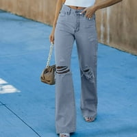 Atletska djeluje žene hlače traperice modne čvrste boje traper poketa rupa casual patentni patentni
