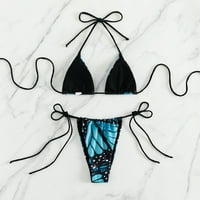Gotyou kupaći kostim ženski seksi remen za vrat tiskani paket bikini kupaći kostim plavi l