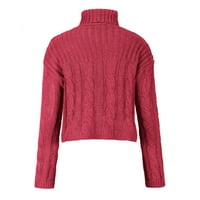 Buigttklop Vrijeme i TRU džemperi za ženske čišćenje Ženske dugih rukava, kratki čvrsti džemper casual pulover TOP crveni