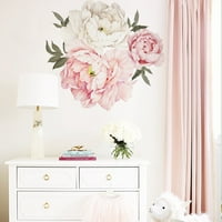 Monsiee Pink Peony cvjetni cvjetovi zidne naljepnice Kids Art Baby Rassery Decor Decor naljepnica
