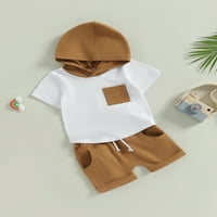 Shuttle Tree Toddler Baby Boy Odeće Ljeto odijelo Kratki rukav s kapuljačom Top majica Pocket PANT Set Mjesec-3t