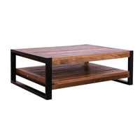 Pravokutni rustikalni drveni stolić za kavu s datnjom donjem policama, višebojni