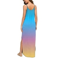 Sunčana haljina za ženske haljine za žene Ljeto Ležerne prilike bez rukava s džepovima V izrez Modni