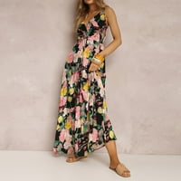 Qolati ženske ljetne haljine Boho haljine Elegantne cvjetne tiskane špagete plaže Long Maxi haljina