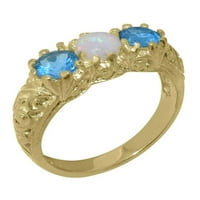 Britanci napravio 14k žuto zlatni ženski prsten prirodni obil i plavi topaz godišnjica - Opcije veličine - veličina 7.5