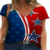 Smilkoo ženska američka zastava Dan za samostalnost tiska V-izrez okrugli vrat kratka povremena majica