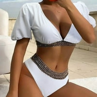Ženska modna boja Split trokut visoki struk pola rukava Bikini Ženska ploča Shorts Long Plus Size kupaći