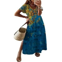 Paille žene sandress cvjetne haljine za izrezu V izrez haljina casual beach tamno plavi xl