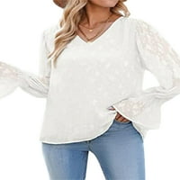 Diconna ženska casual čipka čipka bez plane majica s dugim rukavima modna čvrsta boja V izrez pulover