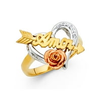 Jewels 14k žuta bijela i ruža Three Color Gold Kubični cirkonij CZ Amor Ring Veličina 11