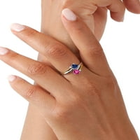 Gem kameni kralj 1. CT Blue Created Sapphire Pink Created Sapphire srebrna i 10k žuti zlatni laboratorij uzgajao je Diamond Heart Resise Par Angažovanje majčinog prstena