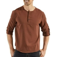 Ležerne muške majice pamučna posteljina pune boje dugačka bluza s rukavima Klasična majica labavo postolje