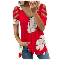 Ženske vrhove kratkih rukava casual bluza Grafički ispisi Žene modne Henley Thirsts crvene s