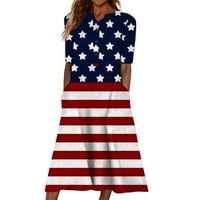 Ganfancp Womens Ljetne haljine Američka zastava 4. srpnja Haljina modna casual džep kratki rukav košulja