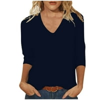 Lydiaunistar Cleance Plus size Ženska modna boja labava majica rukave rukave bluza V-izrez Ležerne prilike