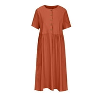 Midi haljine za žene Ljeto pamučne posteljine kratkih rukava Crewneck T košulje haljina haljina casual