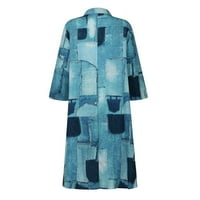Ljetne haljine za žene Dužina koljena A-linijska rukava Ležerne prilike V-izrez Print Haljina Plava
