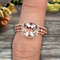 Art Deco 3. Carat Cushion Cut morganitni vjenčani prsten na 10K ružin zlato zaručni prsten koji odgovara
