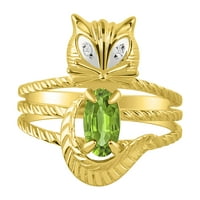 * Rylos jednostavno zabavno mačka peridot i dijamantni prsten - kolovoz rođenja. Odličan prsten za ružičasto, srednje ili pokazivač. *