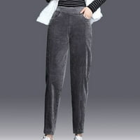 Ženske visokog suzbijanih hlača elastične struke Corduroy pantalone sa džepom, kafa