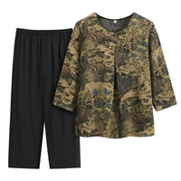Booker široke hlače postavljaju ženske odjeće Ispiši ljetnu tanku veliku veličinu labave ležerne prilike srednje rukave dvije pantsUits
