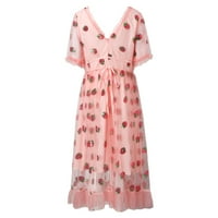 Huaai Flowy Haljine za žene Veze Ljetna haljina MESH V izrez Modna haljina za zabavu Pink XXL