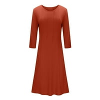 Jesenske haljine za žene plus veličine modne čvrste boje Crewneck rukav slepljive ljuljac midi haljina na klirensu