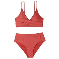 Ženski kupaći kostimi za kupanje TUŽITELJENJE Ljeto Split Solid Boja seksi visokog struka Otvoreni leđa Bikini kupaći kostim Žene Bikinis Plivanje odijela Crveno m
