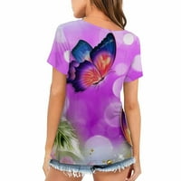 Ljetna majica za žene Slatki leptir cvjetni print The Trendy Loose Fit Tuc Tees kratki rukav casual