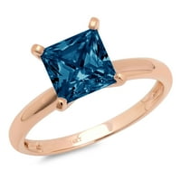 0. CT Sjajna princeza Rezani prirodni London Blue Topaz 14k Rose Gold Solitaire Prsten SZ 5.75