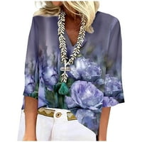 SKSLOEG ženske bluze modne vrhove bluze labave cvjetne tiskane košulje V TEE CATHER TESAS osnovni vrhovi, nebo plava 2xl