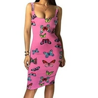 Ljetne haljine za žene bez rukava Dužina koljena modna omotača cvjetna haljina plaža ružičasta L