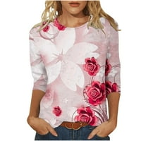 Jesenski vrhovi za žene Ženska modna tiskana labava majica rukava bluza Okrugli vrat Ležerne prilike