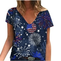 Modna ženska ljetna V-izrez kratkih rukava Nezavisnost od tiskane casual majica za odmor bluza
