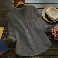 QAZQA Ženska pamučna posteljina Ležerna majica s dugim rukavima od punog gumba dolje za vrhove bluza