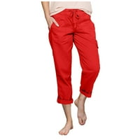 Goth hlače Žene Capri hlače Cargo High Squik porast dugih bljeskalica crvene s