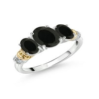 Gem Stone King Sterling srebro i 10k žuto zlato ovalni crni i bijeli dijamantni prsten za žene