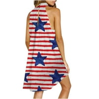 Ženska ljetna mini haljina bez rukava Halter Nasled labavi saradnja američka zastava Štampane haljine