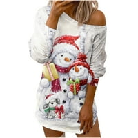 Jesenske haljine za žene Ženska modna koljena ramena Santa Snowman Snowflake Print Mini haljina dugih