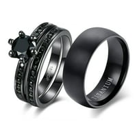 Par prsten za mladenke postavio je njen crni pozlaćeni pozlaćeni CZ nehrđajući čelik 10K set venčanog