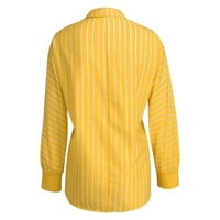 Ženske plus veličine pamučna posteljina prugasta bluza rever v izrez dugih rukava Trendi gumb dolje