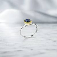 Gem Stone King 1. CT Round Blue Mystic Topaz G-H Lab Grown Diamond Sterling Srebrni prsten