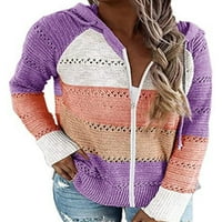Dukseri za žene Boja blok Zip up džemper duksevi izduženi izdubljeni pleteni džemperi Cardigan za žene
