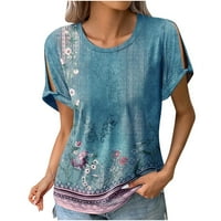 Žene Ljetna majica za kratke boje Twist Cold ramena TOP Retro cvjetni print kratkih rukava casual crewneck