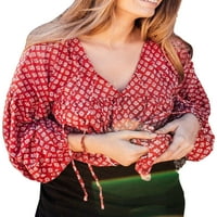 HAITE WOOD BluZA cvjetna tiskana vrhova Majica za rukave sa lanjevima Dnevna tunika košulja Radni pulover
