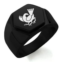 Nehrđajući čelik Yata Crow Kamon Crest ugravirani heksagon Crest Flat Top Biker stil polirani prsten