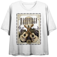 Vintage Country Nashville Guitars Crew Neck kratkih rukava Ženska majica Bijela usjeva-XL