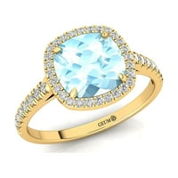 Aquamarinski prsten, dijamantni vjenčani prsten, obećavanje angažmana 14K čvrsti zlatni prsten, mart