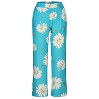 Jyeity ženska jesena moda, udobne labave džepne cvjetne print pantalone hlače u obliku tajice plave